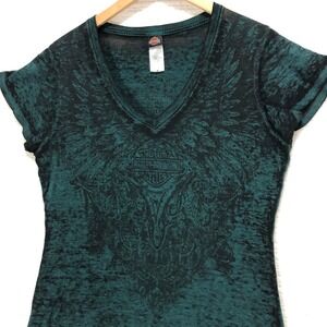 Harley-Davidson T-Shirt V-Neck Lake Geneva Wisconsin Graphic Tee Size Medium‎